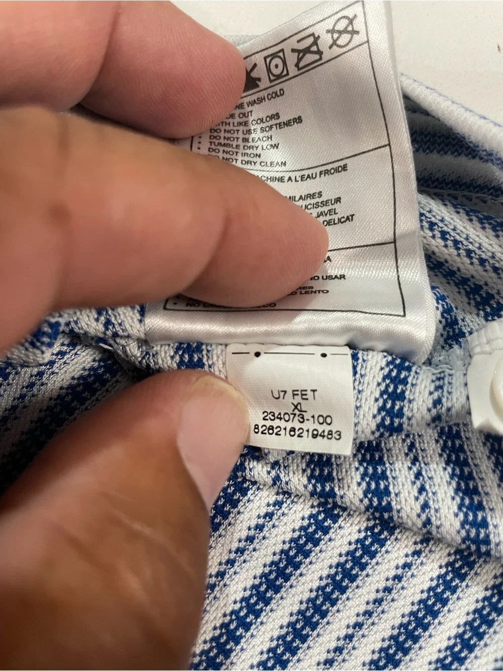 Nike Golf Fit DRY Polo Shirt Mens XL Blue White Fine Stripe Short Sleeve 234073